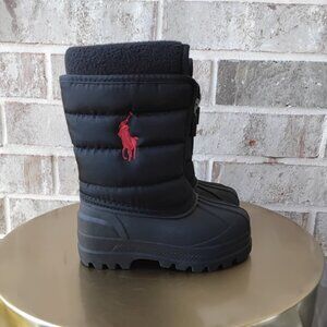 Polo Ralph Lauren Kids Winter Snow Boots Black Insulated Waterproof Shoes Size 4